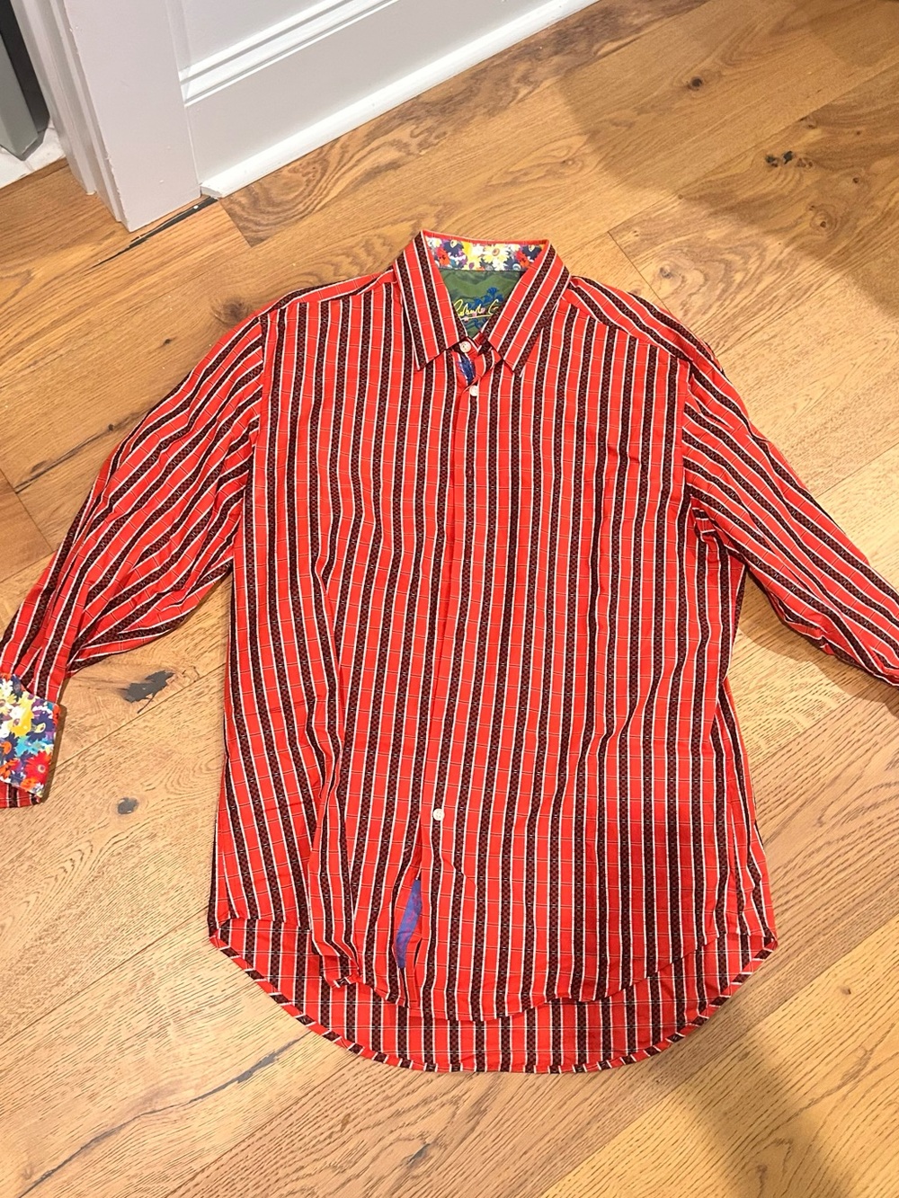 VINTAGE Robert Graham Red and Black Striped Button-Down Shirt